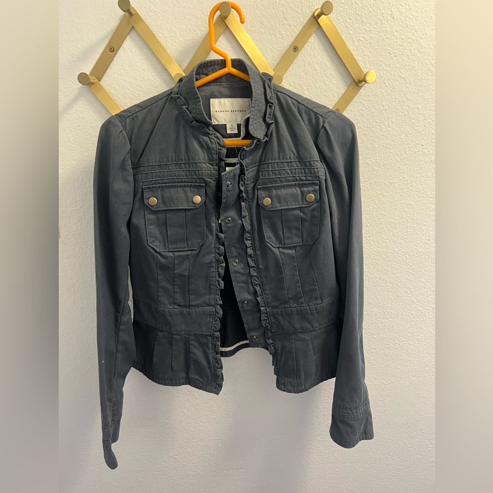 NWT Gray/Blue Banana Republic Fitted Military Jacket